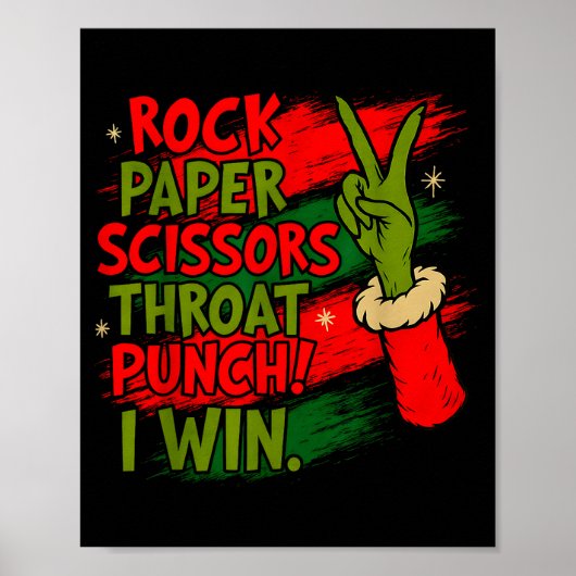 Poster Funny Christmas Rock Paper Scissors Throat Punch  (Devant)