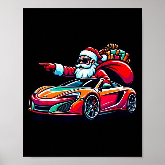 Poster Funny Christmas Santa Claus Driving Srt Car Xmas P (Devant)