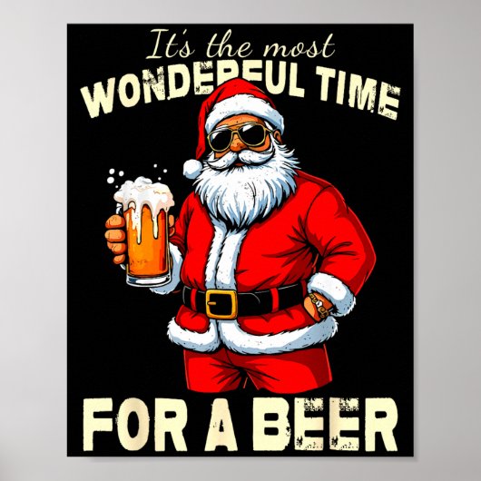 Poster Funny Christmas Santa Drinking Beer Wonderful Time (Devant)