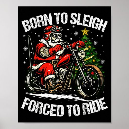 Poster Funny Christmas Santa Riding Motorcycle Bike Biker (Devant)