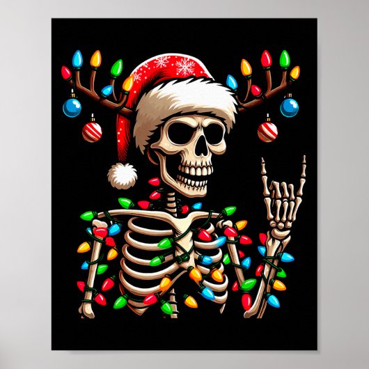 Poster Funny Christmas Skeleton Santa Hat Xmas Vibes For  (Devant)