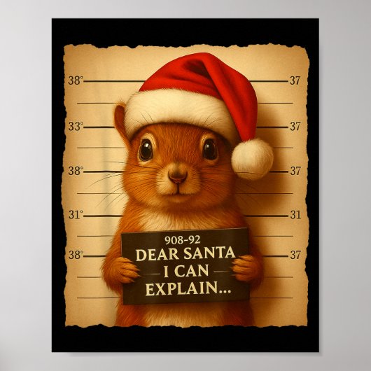 Poster Funny Christmas Squirrel - Cute Squirrel Santa Hat (Devant)