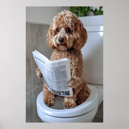 Poster Funny Cockapoo Bathroom Print, Toilet Newspaper (Devant)