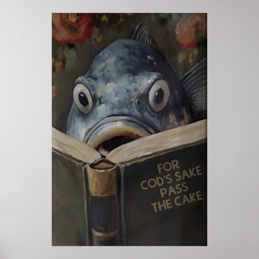 Poster Funny Cod Reading Book Titled For Cod's Sake Pass (Devant)