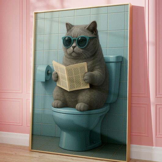 Poster Funny Cool Cat Bathroom Trendy Wall Art 