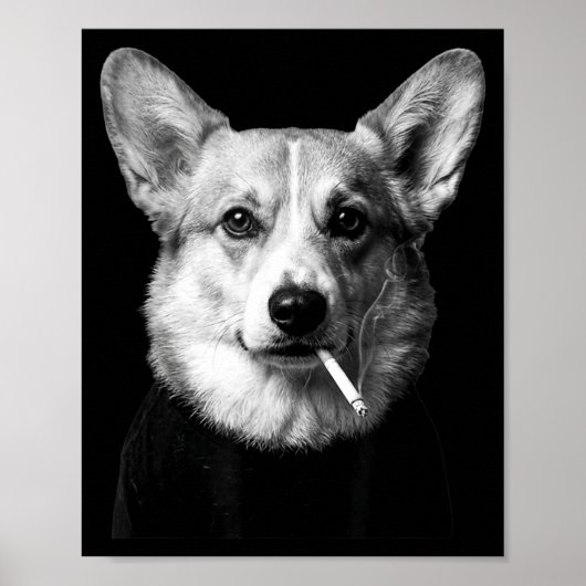 Poster Funny corgi dog smoking meme smoking dog cigarette (Devant)