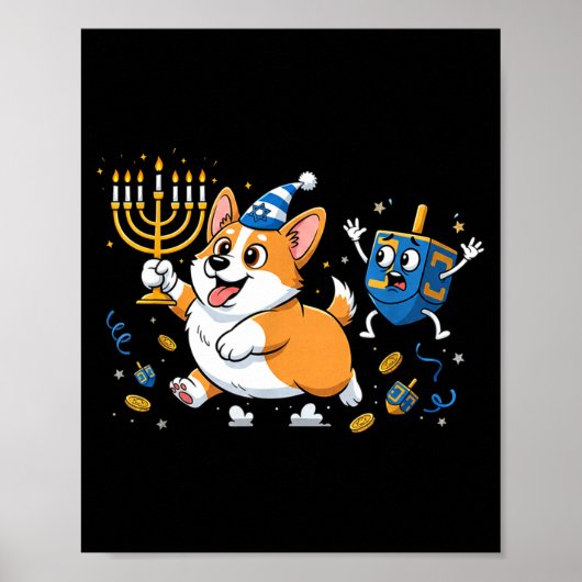 Poster Funny Corgi Dreidel Menorah Hanukkah Kids Womens M (Devant)