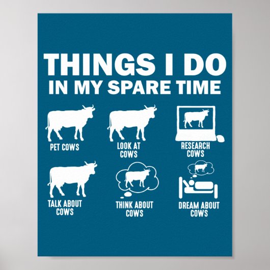 Poster Funny Cow 6 Things I Do In My Spare Time Cows (Devant)