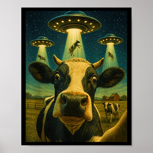 Poster Funny Cow Farm Alien Selfie Ufo Zoo Boys Girls Kid (Devant)