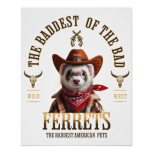 Poster Funny Cowboy Ferret style occidental