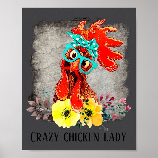 Poster Funny Crazy Chicken Lady Word Art  (Devant)