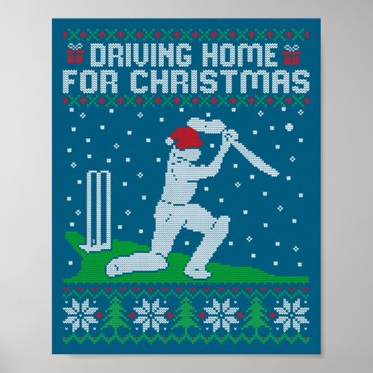 Poster Funny Cricket Player Driving Home For Christmas Sw (Devant)