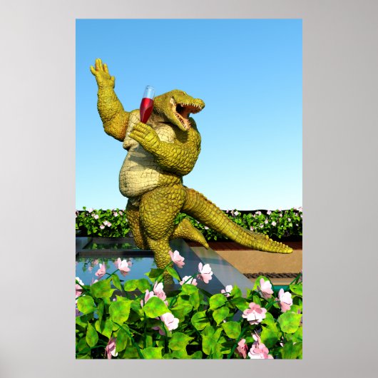 Poster Funny Crocodile Drinking Champagne (Devant)