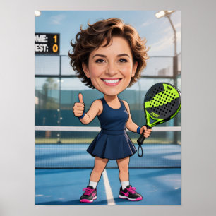 Poster Funny Custom Head Blue Court Caricature Padel