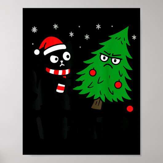 Poster Funny Cute Black Cat What Jamas Christmas Tree Cos (Devant)