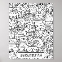 Funny Cute Cats Zen Doodle Coloriage Nom Personnal