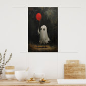 Poster Funny Cute Ghost Holding Red Balloon, Vintage (Cuisine)