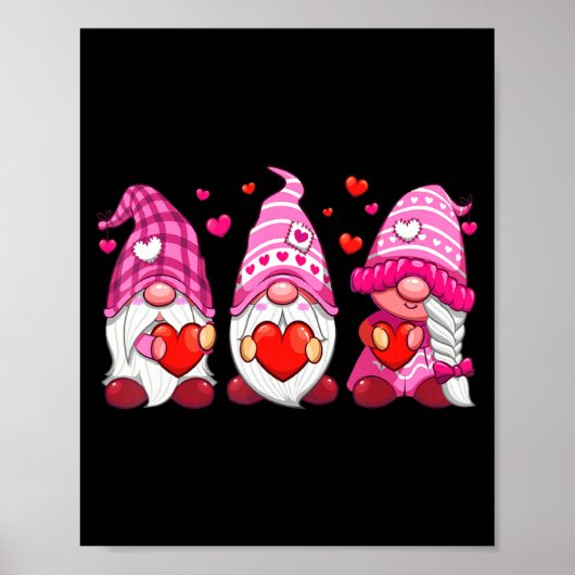 Poster Funny Cute Three Gnomies Nk Hearts Matching Vale (Devant)