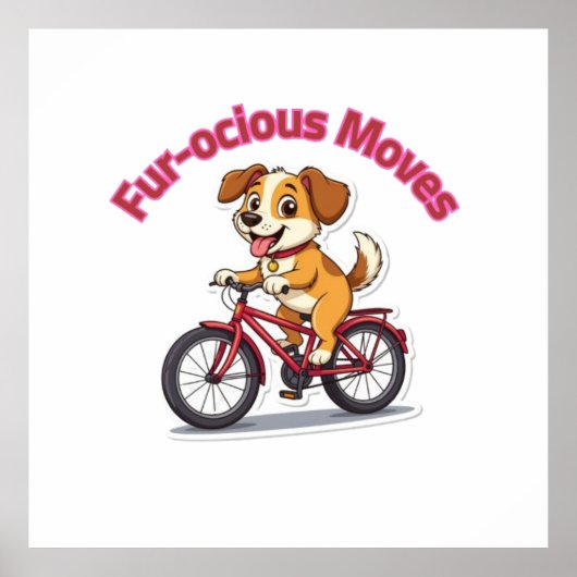 Poster **Funny Cycling Dog – Cute Dog Riding a Bicycle Il (Devant)
