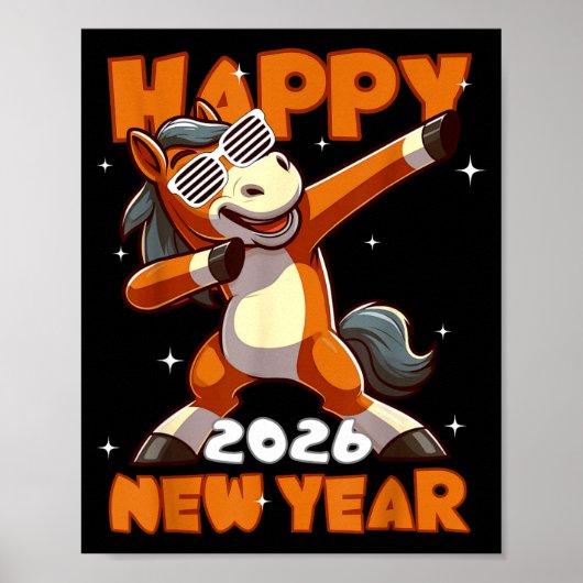 Poster Funny Dabbing Horse Happy Lunar New Year 2026 Year (Devant)