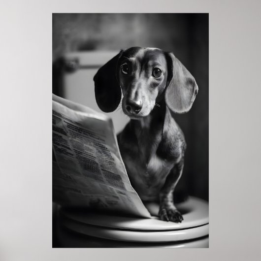 Poster Funny Dachshund Bathroom Print, Reading Dog (Devant)