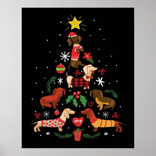 Poster Funny Dachshund sapin de Noël (Devant)