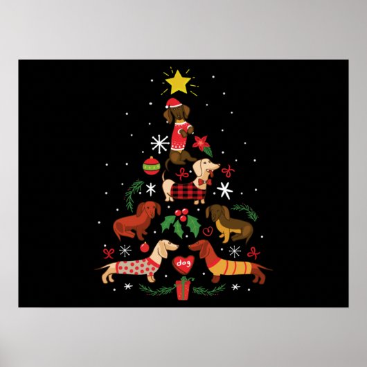 Poster Funny Dachshund sapin de Noël (Devant)