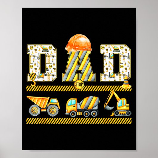 Poster Funny Dad Construction Excavator Kids Matching Fam (Devant)