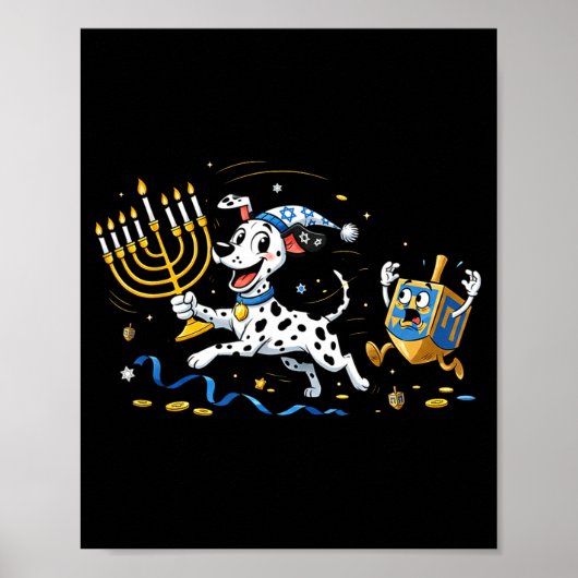 Poster Funny Dalmatian Dreidel Menorah Hanukkah Kids Wome (Devant)