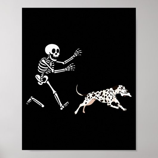 Poster Funny Dalmatian Running Skeleton Halloween (Devant)