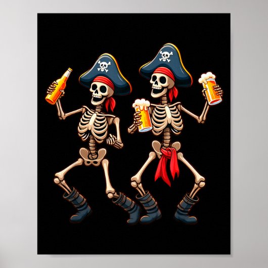 Poster Funny Dancing Rate Skeletons Beer Drinking Hallowe (Devant)