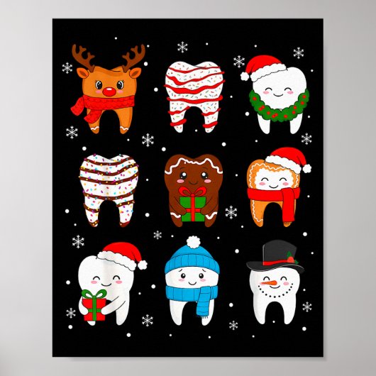 Poster Funny Dental Christmas Teeth Cute Xmas Dentist Squ (Devant)
