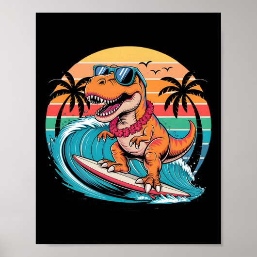 Poster Funny Dinosaur Surfboard Beach Summer Surfing Trex (Devant)