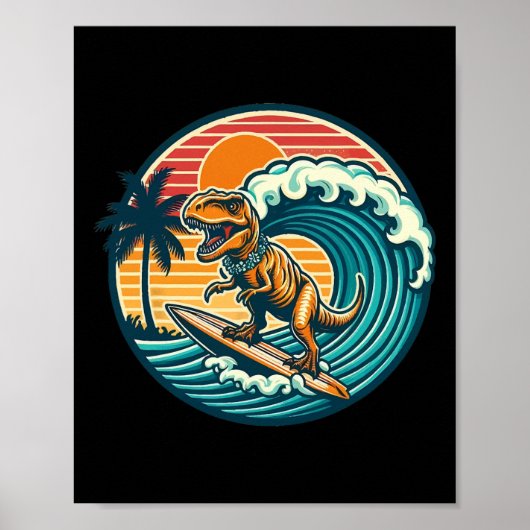 Poster Funny Dinosaur Surfboard Beach Summer Surfing Trex (Devant)