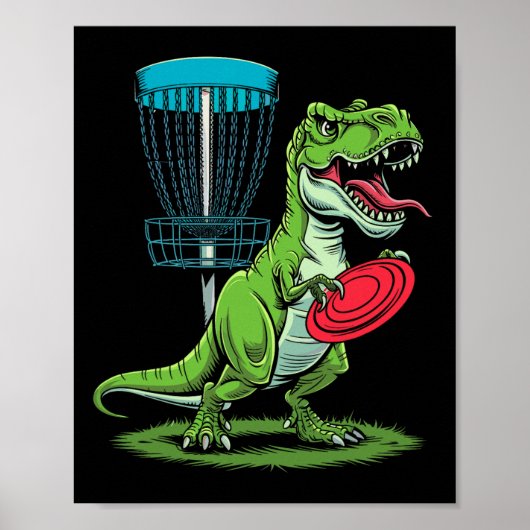 Poster Funny Dinosaur T-rex Disc Golf Player Sket Golfer  (Devant)