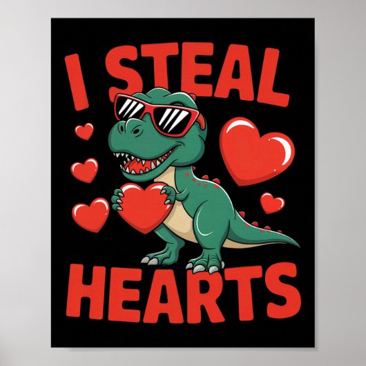 Poster Funny Dinosaur Valentine Design With Hearts (Devant)