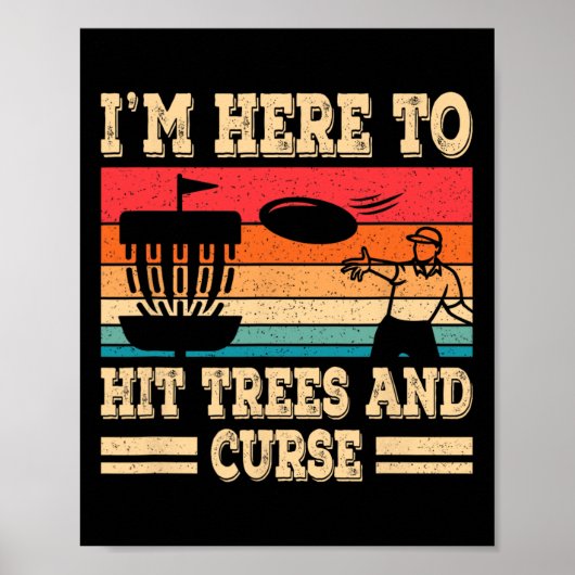 Poster Funny Disc Golf frappe les arbres et jure Retro Di (Devant)