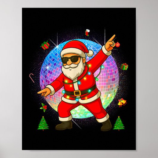 Poster Funny Disco Santa Xmas Lights Girls Boys Kids Chri (Devant)