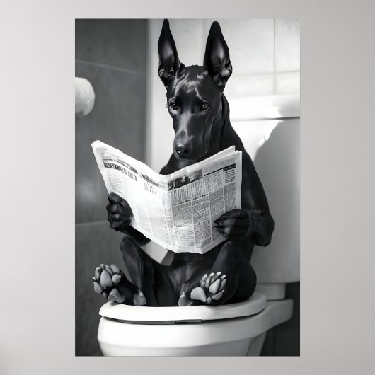 Poster Funny Doberman Bathroom Print, Dog Reading (Devant)