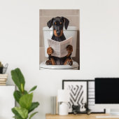 Poster Funny Doberman Bathroom Print, Reading Newspaper (Bureau à domicile)