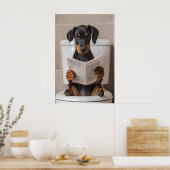 Poster Funny Doberman Bathroom Print, Reading Newspaper (Cuisine)