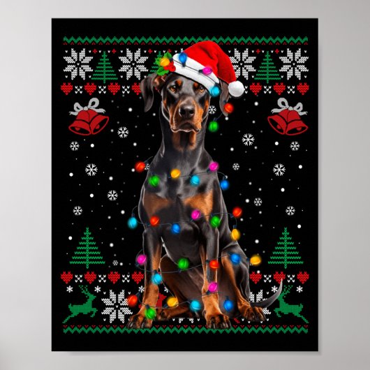 Poster Funny Doberman Christmas Santa Hat Dog Ugly Sweate (Devant)