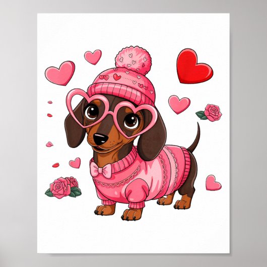 Poster Funny Dog Dachshund Valentines Heart Dog Lover Men (Devant)