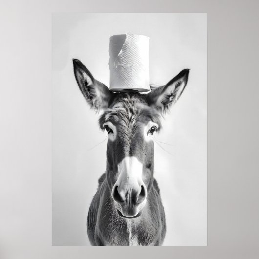 Poster Funny Donkey Bathroom Art Print, Toilet Paper on (Devant)
