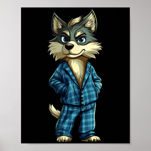 Poster Funny Dreamy Wolf In Pajama Outfit For Sleepy Boys (Devant)