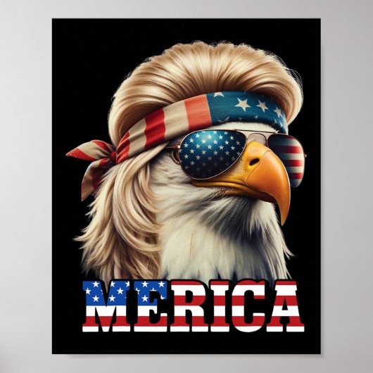 Poster Funny Eagle Merica 4 juillet Blonde Wig Mullet Fun (Devant)