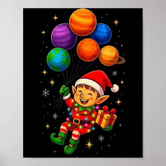Poster Funny Elf Astronaut With Planets Christmas Pjs For (Devant)