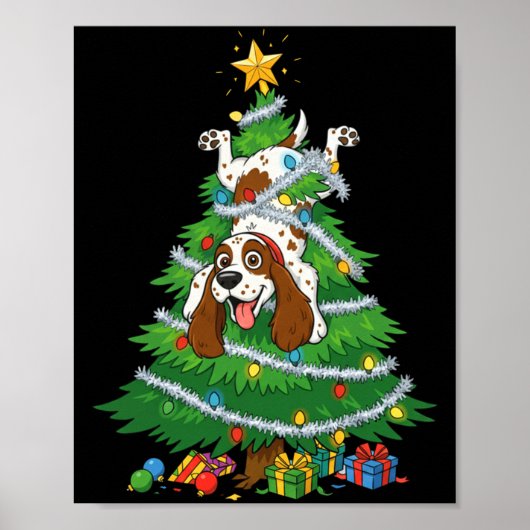Poster Funny English Springer Spaniel Dog Christmas Tree (Devant)