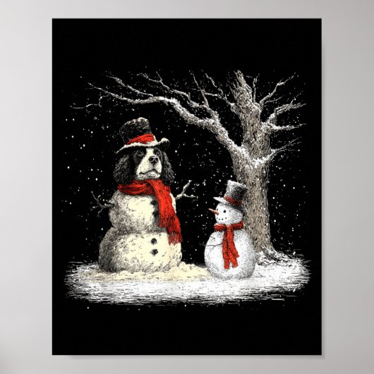 Poster Funny Er Spaniel Dog In The Snow Tree Christmas Wi (Devant)
