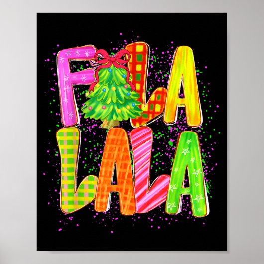 Poster Funny Fa La La Coquette Bow Checkered Christmas Tr (Devant)